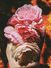 Load image into Gallery viewer, Flowers of the Grail. natural perfume. golden petals spill over the chalice. champaca, tuberose, jasmine sambac, jasmine grandiflorum, ylang ylang and orange blossom. July 2023