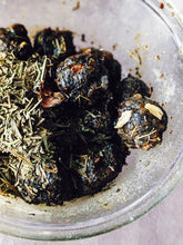 Load image into Gallery viewer, Inchoate Neri-Koh Incense. Zaatar, Malawi camphor basil, scented geranium, black sage, roses (alba, moss, damask, musk, and gallica), apricots, cardamom, wild fir balsam and red spruce boughs.