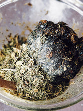 Load image into Gallery viewer, Inchoate Neri-Koh Incense. Zaatar, Malawi camphor basil, scented geranium, black sage, roses (alba, moss, damask, musk, and gallica), apricots, cardamom, wild fir balsam and red spruce boughs.