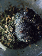 Inchoate Neri-Koh Incense. Zaatar, Malawi camphor basil, scented geranium, black sage, roses (alba, moss, damask, musk, and gallica), apricots, cardamom, wild fir balsam and red spruce boughs.
